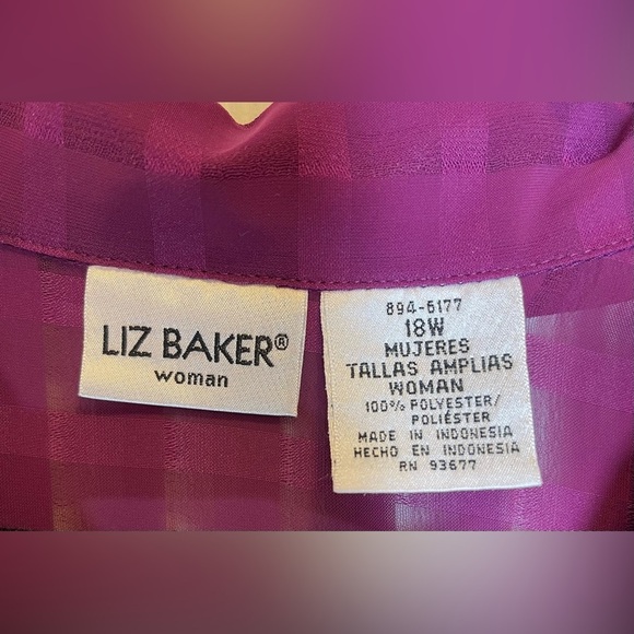 LIZ BAKER Women’s Plus Size Blousr Collared Long Sleeve Sheer Gingham Size 18W - Picture 9 of 9
